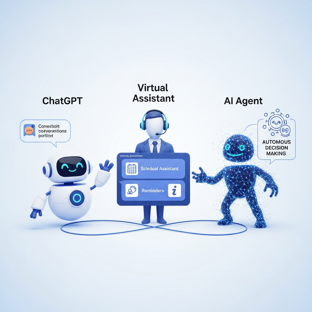 ChatGPT vs. Assistente Virtual vs. Agente de IA: Entenda as Diferenças